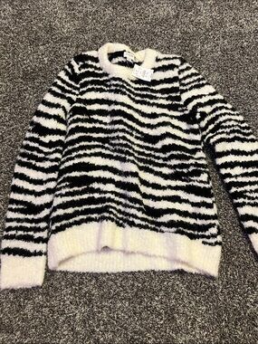 J. Crew Black & White Zebra Fuzzy Crewneck Sweater